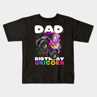 Mens Dad Of The Birthday Unicorn Monster Truck Matching Family Kids T-Shirt